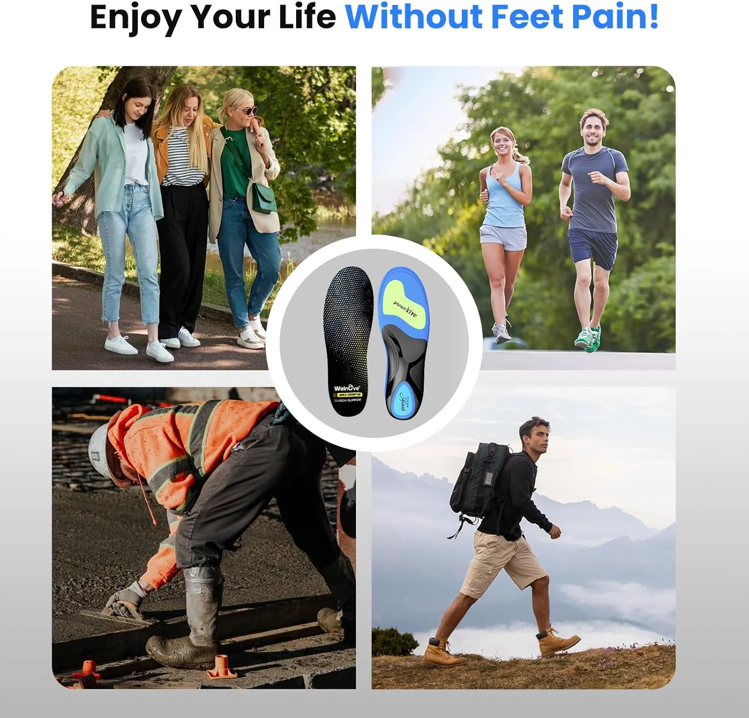 Work Boot Insoles Plantar Fasciitis - Welnove Heavy Duty Inserts for Pain Fatigue Relief, Standing All Day - High Arch Support Shoe Insoles Orthotic for Flat Feet, Achilles Tendonitis, Men Women (XS)