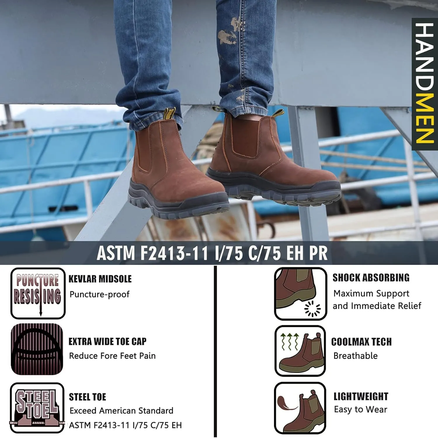Work Boots for Men, Composite/Soft Toe Waterproof Working Boots, Slip Resistant Anti-Static Slip-on Safety Working Shoes 8 9 10 11 12 13