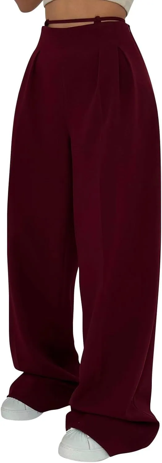 Work Pants Women High Waisted Stretch Wide Leg Dress Slacks Business Casual Suit Trousers Tummy Control Office Bottom