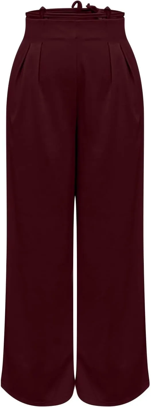 Work Pants Women High Waisted Stretch Wide Leg Dress Slacks Business Casual Suit Trousers Tummy Control Office Bottom