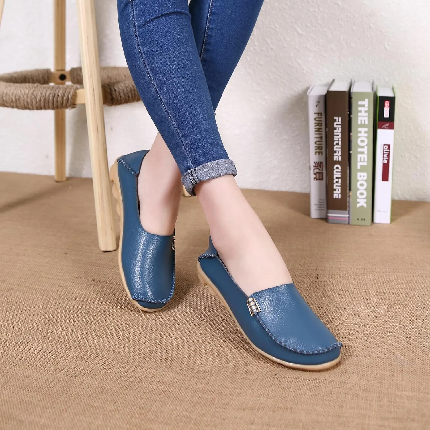 WUIWUIYU Women's Comfortable Loafers Casual Round Toe Moccasins Driving Flats Soft Walking Shoes Women Slip Ons