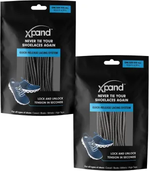Xpand Round No Tie Shoelaces - Elastic Lacing System - One Size Fits All Adults and Kids Shoes (Pack of 2)