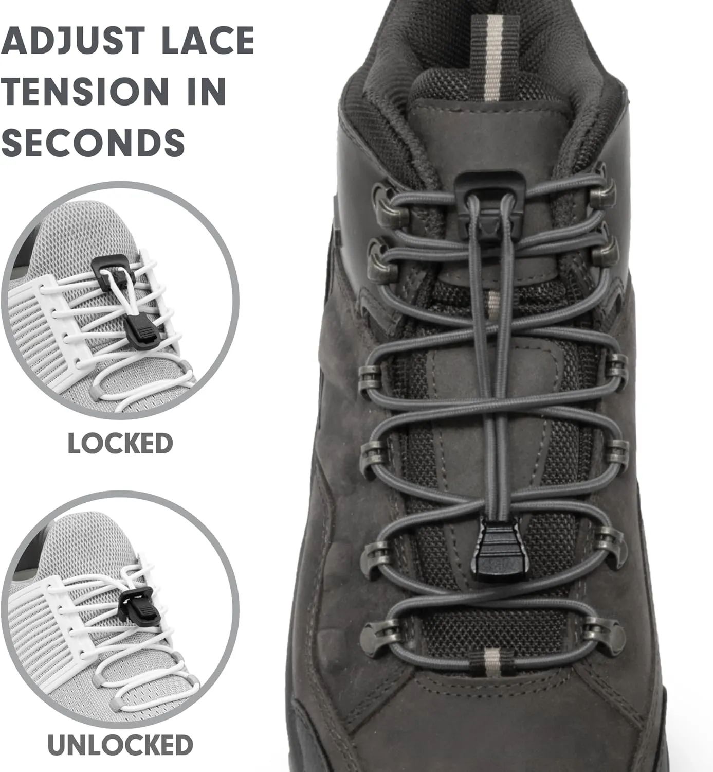 Xpand Round No Tie Shoelaces - Elastic Lacing System - One Size Fits All Adults and Kids Shoes (Pack of 2)