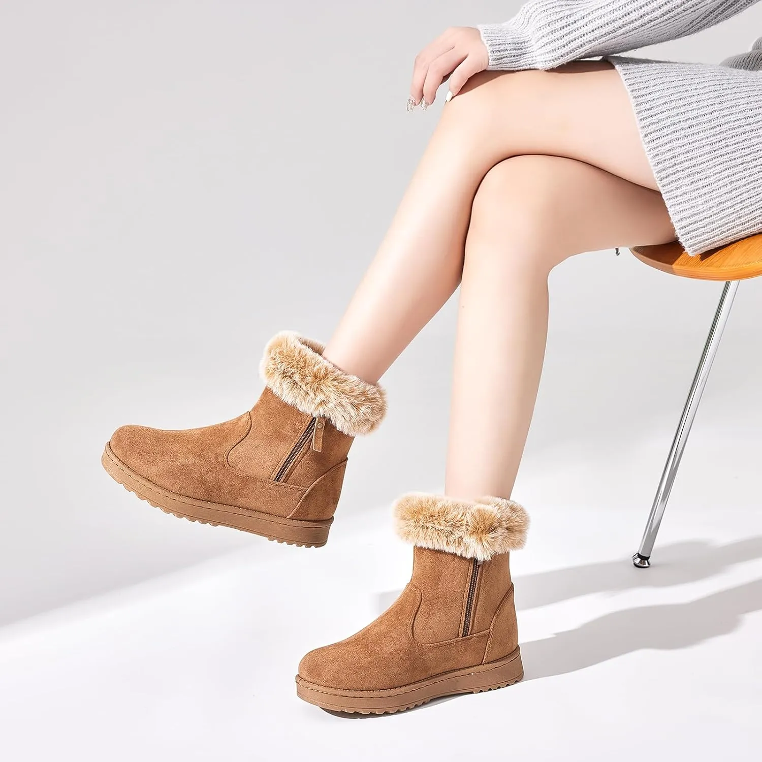 yageyan womens winter boots Mid calf snow booties fur lined womens warm ankle booties for outdoors