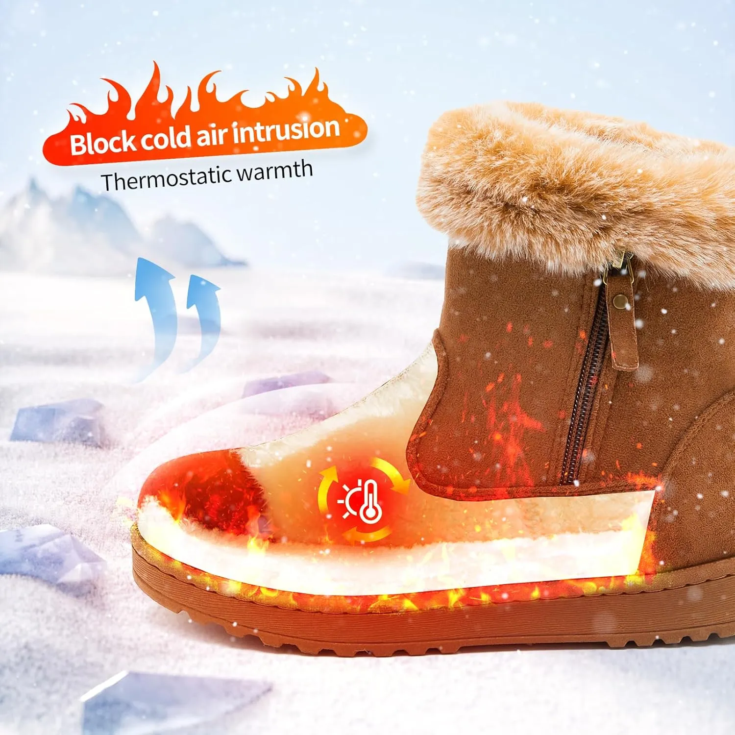 yageyan womens winter boots Mid calf snow booties fur lined womens warm ankle booties for outdoors