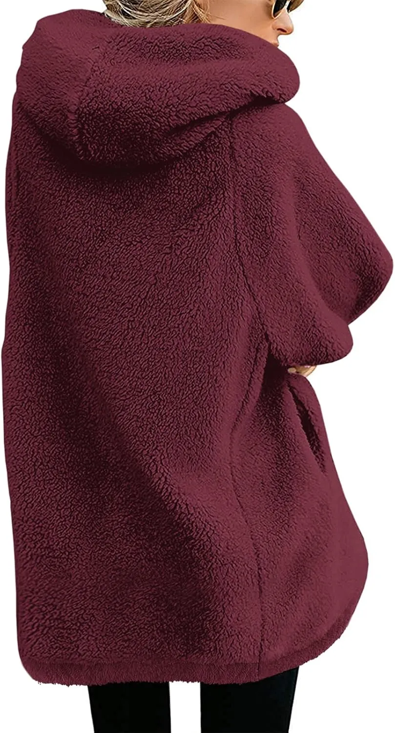 Yanekop Womens Oversized Sherpa Jacket Fuzzy Fleece Jackets Zip Up Outerwear Sweater Coat with Hood