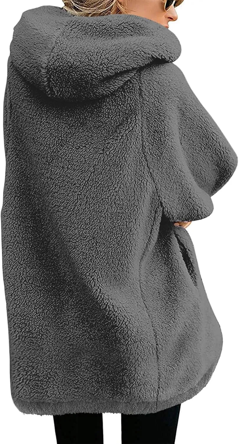 Yanekop Womens Oversized Sherpa Jacket Fuzzy Fleece Jackets Zip Up Outerwear Sweater Coat with Hood