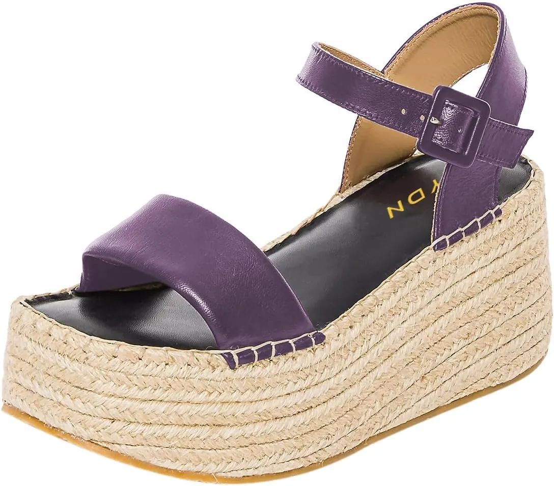 YDN Women Ankle Strap Sandals Braid Platform Wedge High Heeled Espadrilles Open Square Toe Buckle Shoes Shopping Party Dating Size 4-16 US