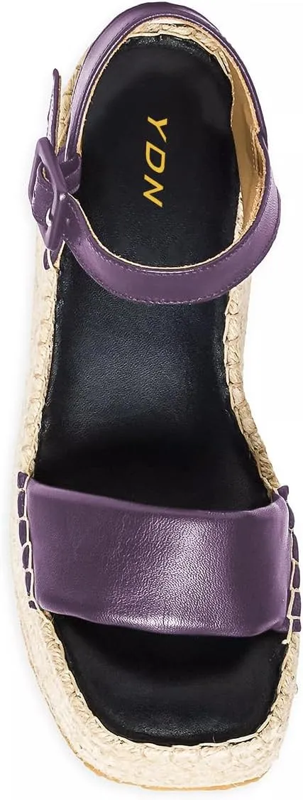 YDN Women Ankle Strap Sandals Braid Platform Wedge High Heeled Espadrilles Open Square Toe Buckle Shoes Shopping Party Dating Size 4-16 US