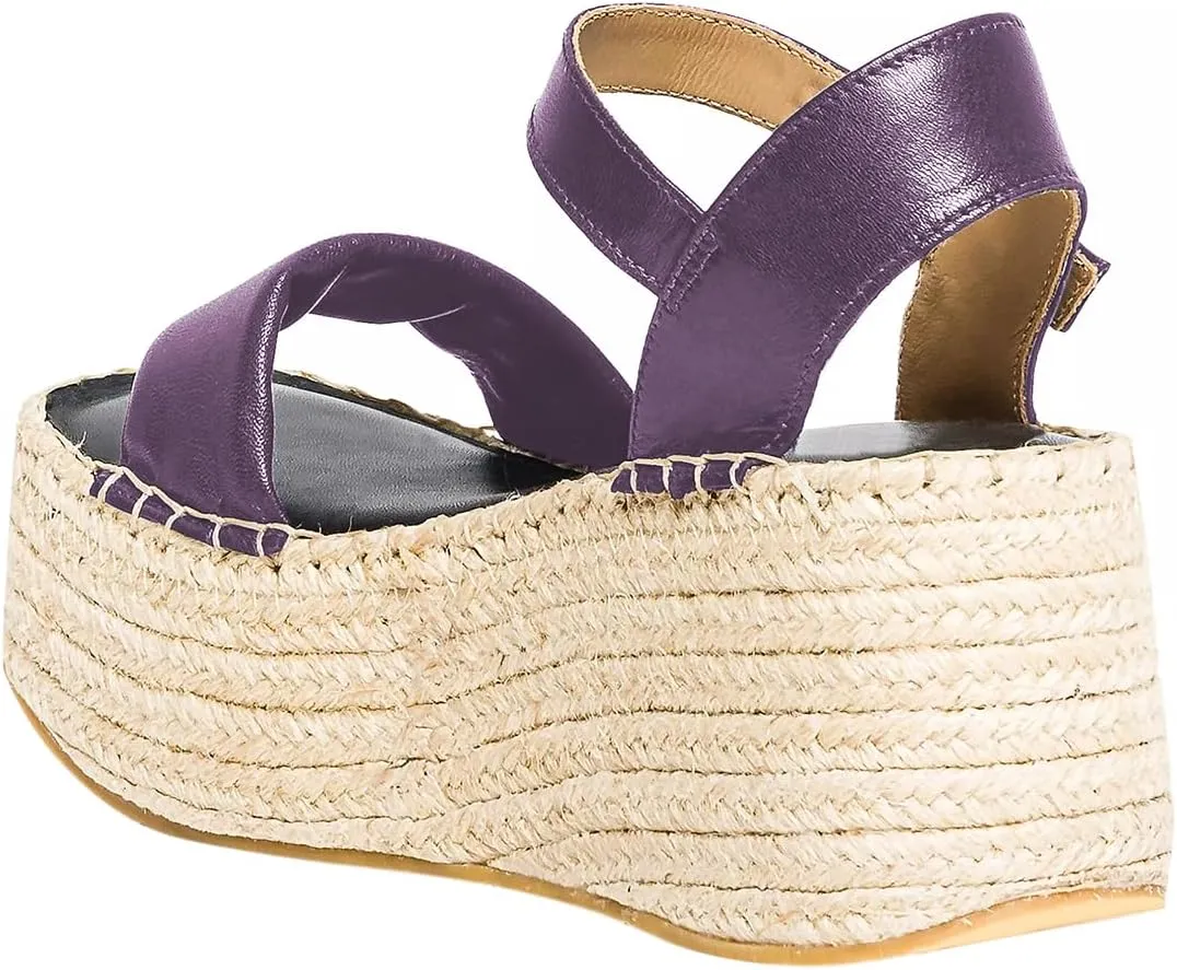 YDN Women Ankle Strap Sandals Braid Platform Wedge High Heeled Espadrilles Open Square Toe Buckle Shoes Shopping Party Dating Size 4-16 US