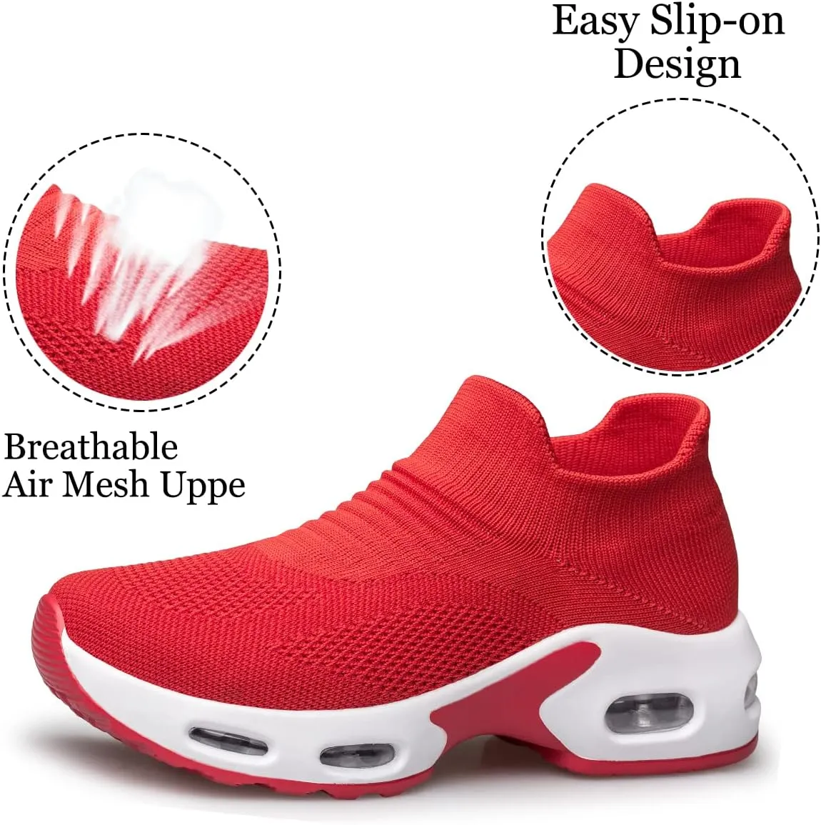 YHOON Women's Walking Shoes - Sock Sneakers Slip on Mesh Platform Air Cushion Athletic Shoes Work Nurse Comfortable