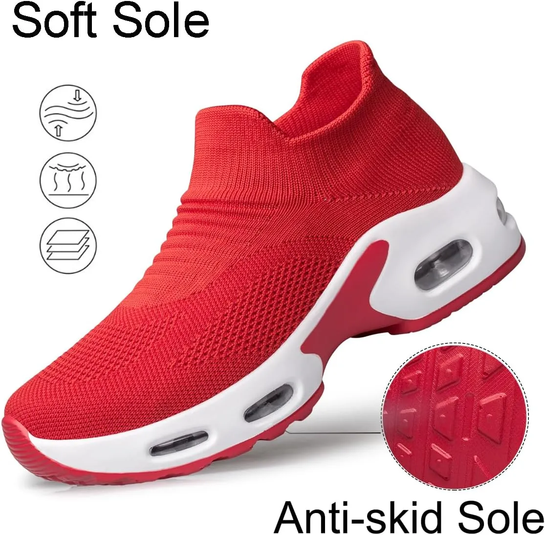 YHOON Women's Walking Shoes - Sock Sneakers Slip on Mesh Platform Air Cushion Athletic Shoes Work Nurse Comfortable