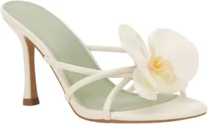 YIYA Women's 3D Flower Strappy Kitten Heels Sandals Elegant Open Round Toe Slip On Slide Floral Slingback Mules Cute Wedding Vacation Party Summer Dress Shoes