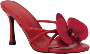 YIYA Women's 3D Flower Strappy Kitten Heels Sandals Elegant Open Round Toe Slip On Slide Floral Slingback Mules Cute Wedding Vacation Party Summer Dress Shoes