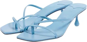 YIYA Women's Strappy Kitten Heels Flip Flops Thong Low Heeled Sandals Open Square Toe Slip On Slide Comfort Summer Dress Mules Shoes
