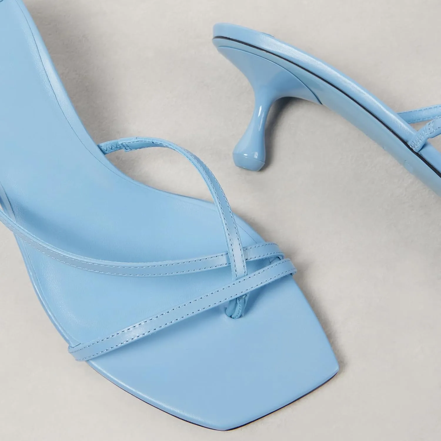YIYA Women's Strappy Kitten Heels Flip Flops Thong Low Heeled Sandals Open Square Toe Slip On Slide Comfort Summer Dress Mules Shoes