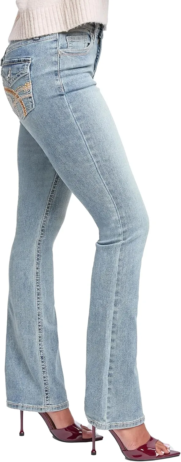 YMI Women's Mid Rise Heavy Stitch Bootcut Loop Studded Jeans