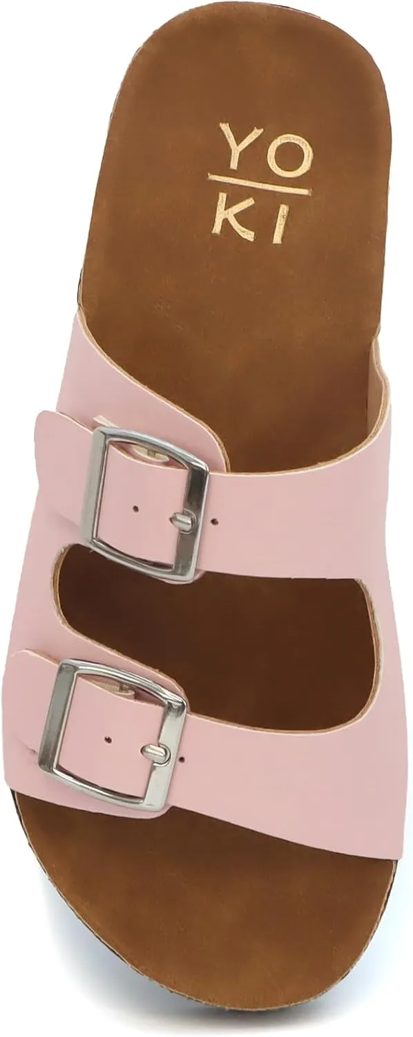 YOKI GIENNA-48Y Girls Sandals with Adjustable Double Buckles, Cushioned Cork Flats, Girls Summer Sandals