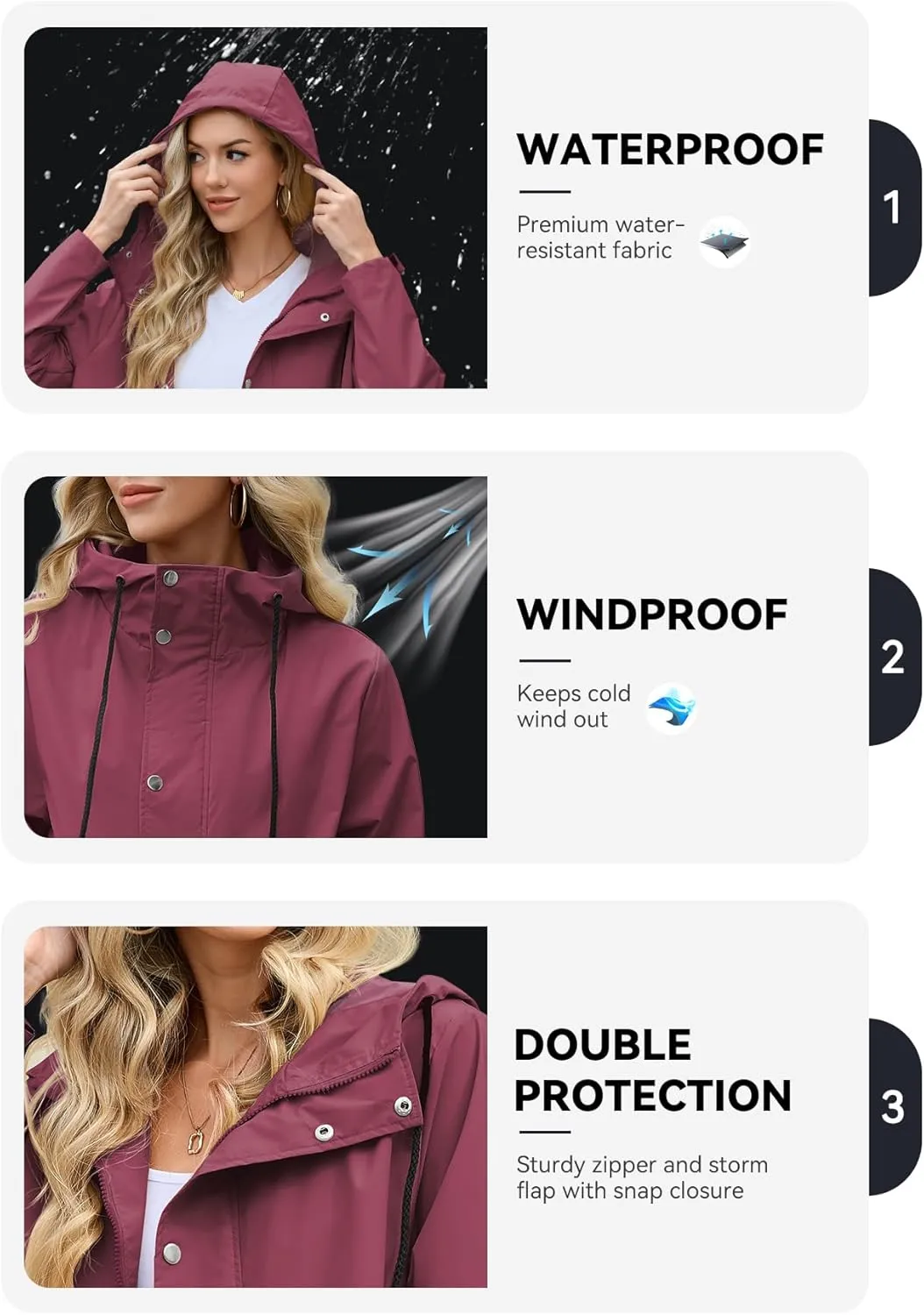 Zando Long Rain Coat for Women Packable Rain Jacket Womens Waterproof Raincoat Lightweight Hooded Windbreaker Trench Coat