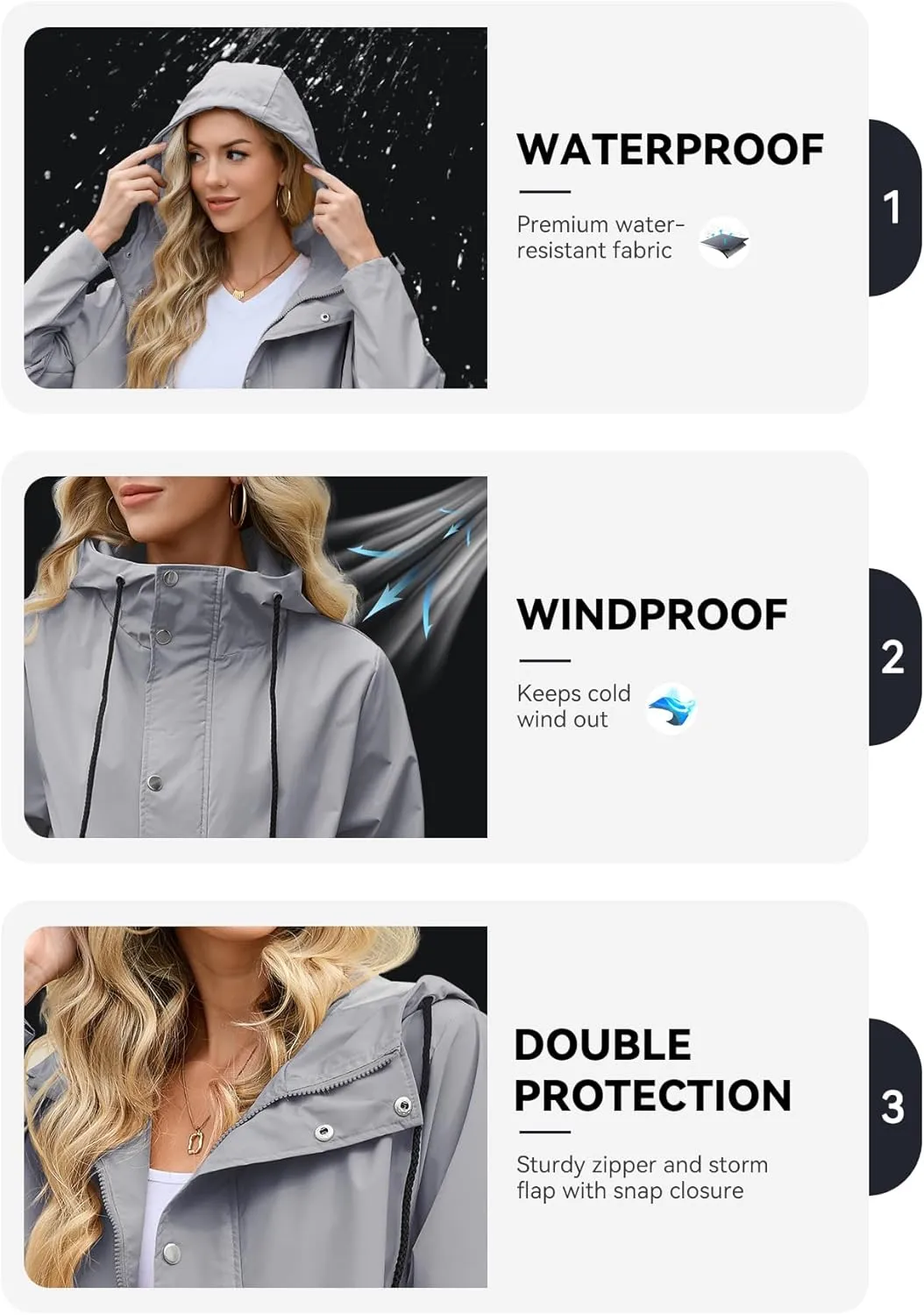 Zando Long Rain Coat for Women Packable Rain Jacket Womens Waterproof Raincoat Lightweight Hooded Windbreaker Trench Coat