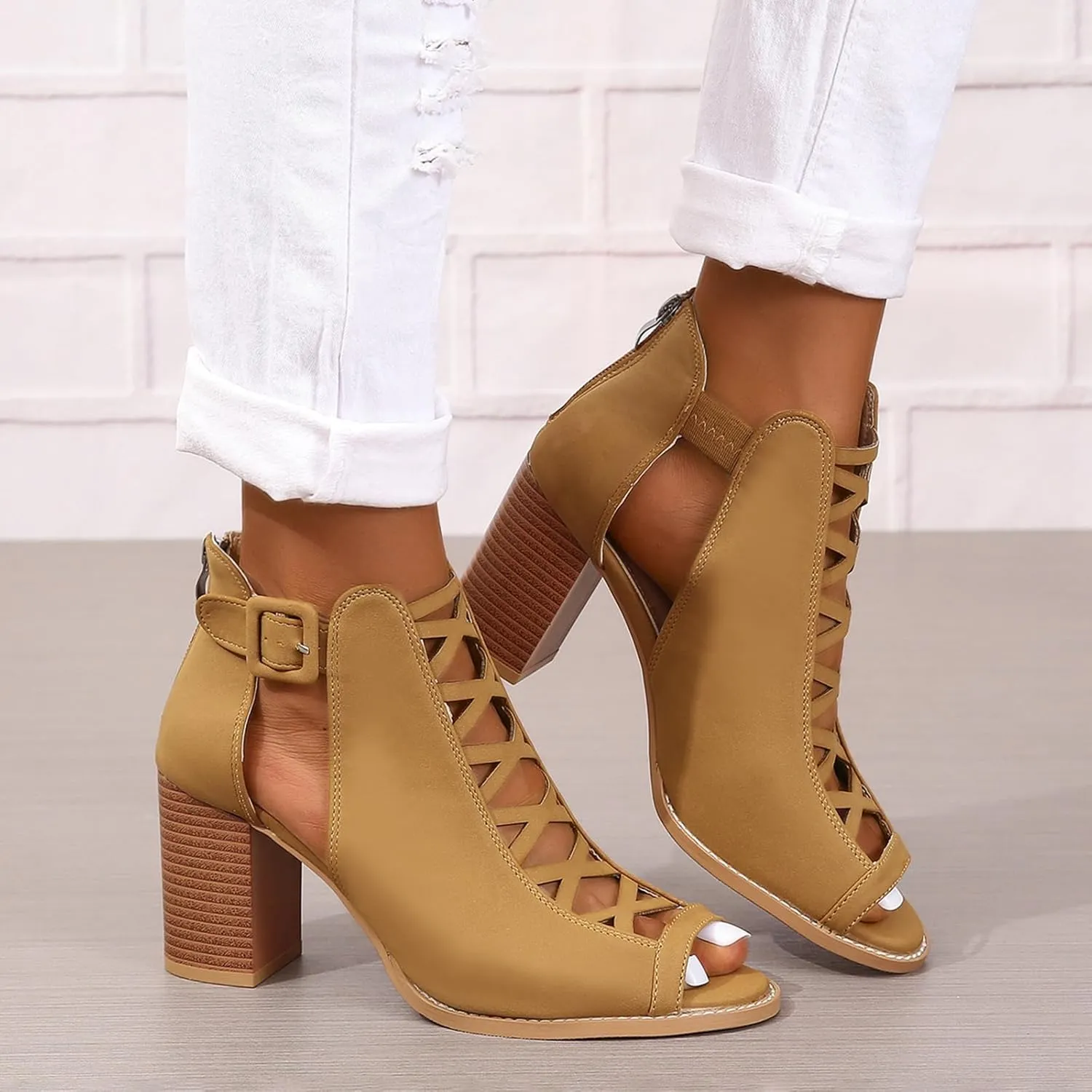 ZBYY Women Platform Open Toe Sandals Crisscross Straps Back Zipper High Heel Sandal with Adjustable Ankle Strap Sandals