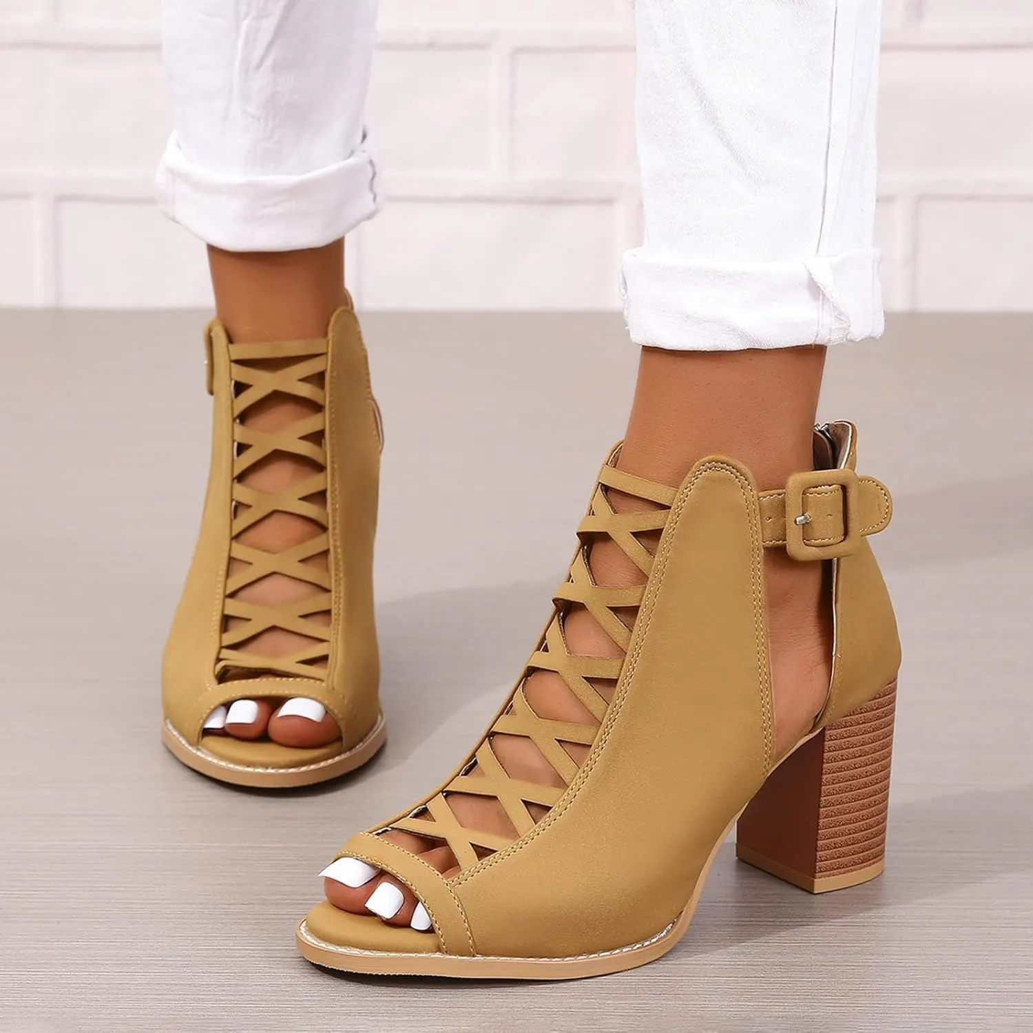 ZBYY Women Platform Open Toe Sandals Crisscross Straps Back Zipper High Heel Sandal with Adjustable Ankle Strap Sandals