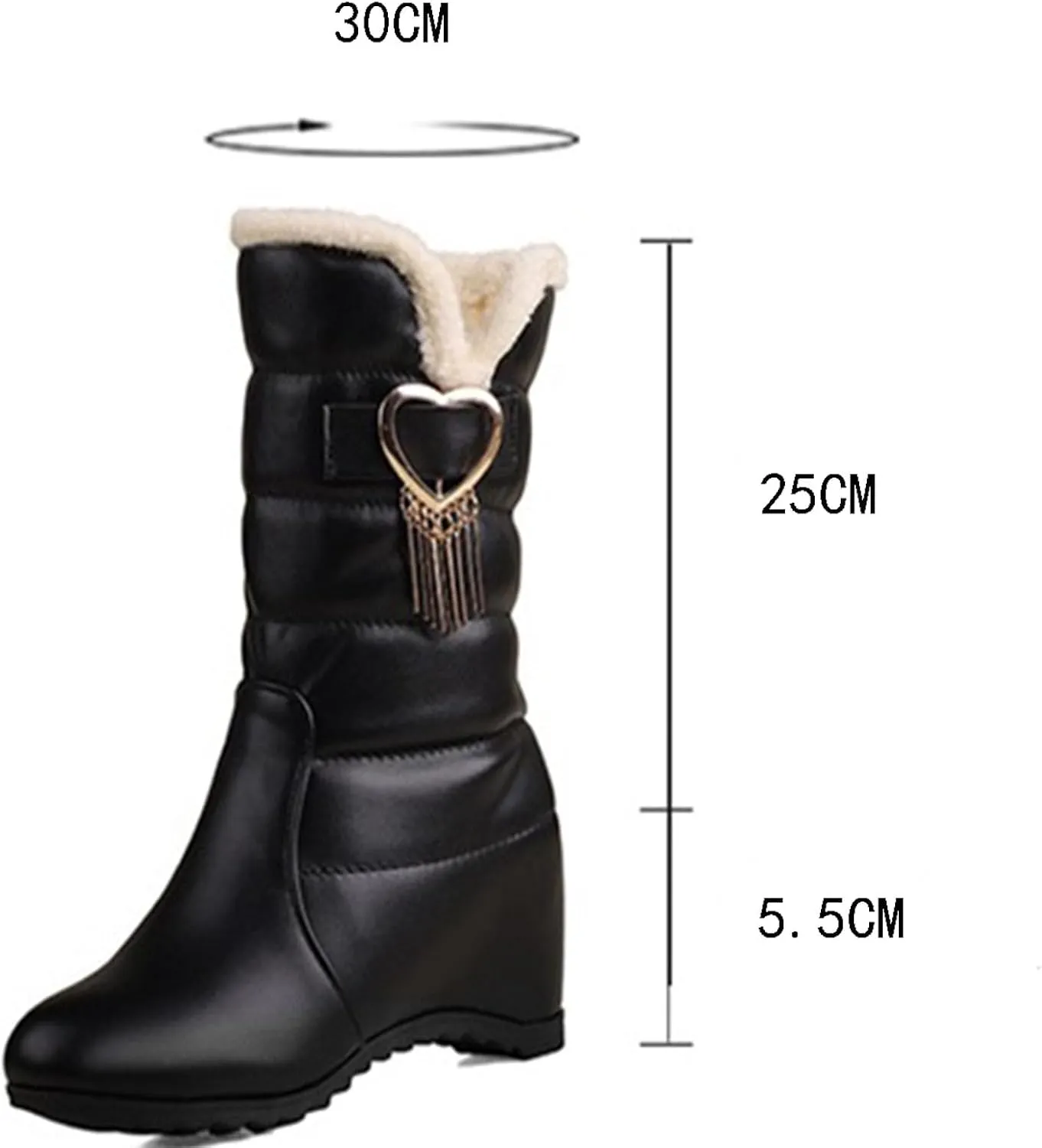 Zipper Mid Calf Snow Boots, Short Plush Lined Raw Edge Warm Straight Boots Patent Leather Dirt Resistant Women's Boots Metal Tassel Decoration Fashion Boots