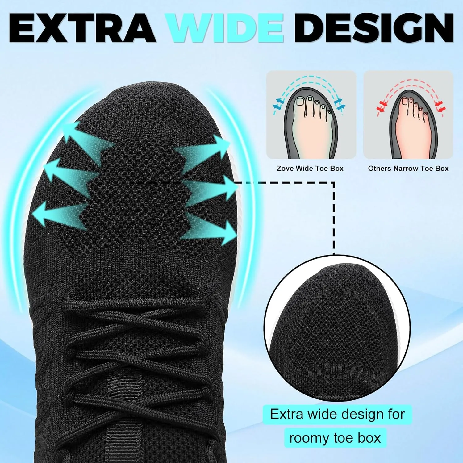 ZOVE Wide Toe Box Shoes for Men Extra Wide Width Sneakers Non-Slip Ultra Light Wide Tennis Running Shoes Breathable Casual Walking Sneakers Diabetes Workout Gym Jogging Sports