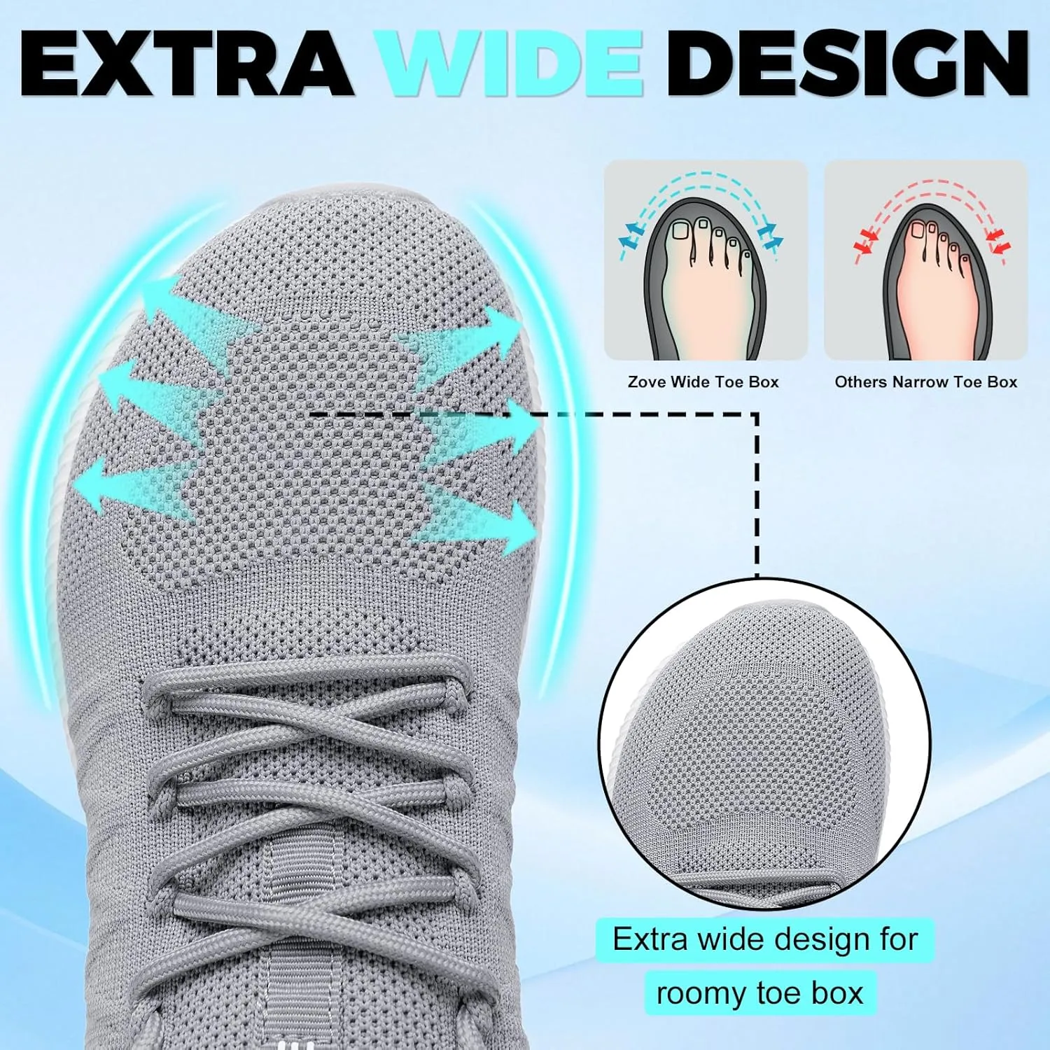 ZOVE Wide Toe Box Shoes for Men Extra Wide Width Sneakers Non-Slip Ultra Light Wide Tennis Running Shoes Breathable Casual Walking Sneakers Diabetes Workout Gym Jogging Sports