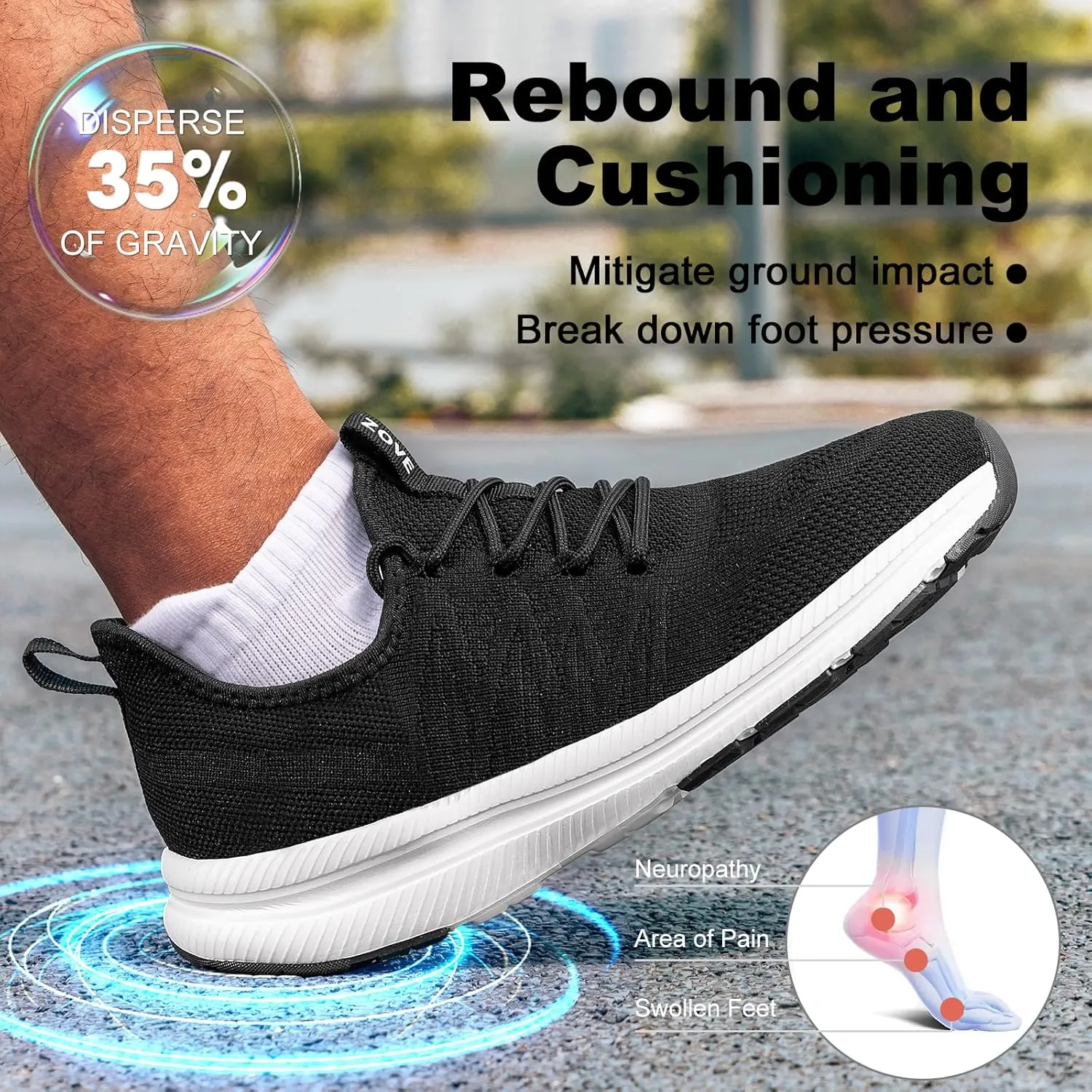 ZOVE Wide Toe Box Shoes for Men Extra Wide Width Sneakers Non-Slip Ultra Light Wide Tennis Running Shoes Breathable Casual Walking Sneakers Diabetes Workout Gym Jogging Sports