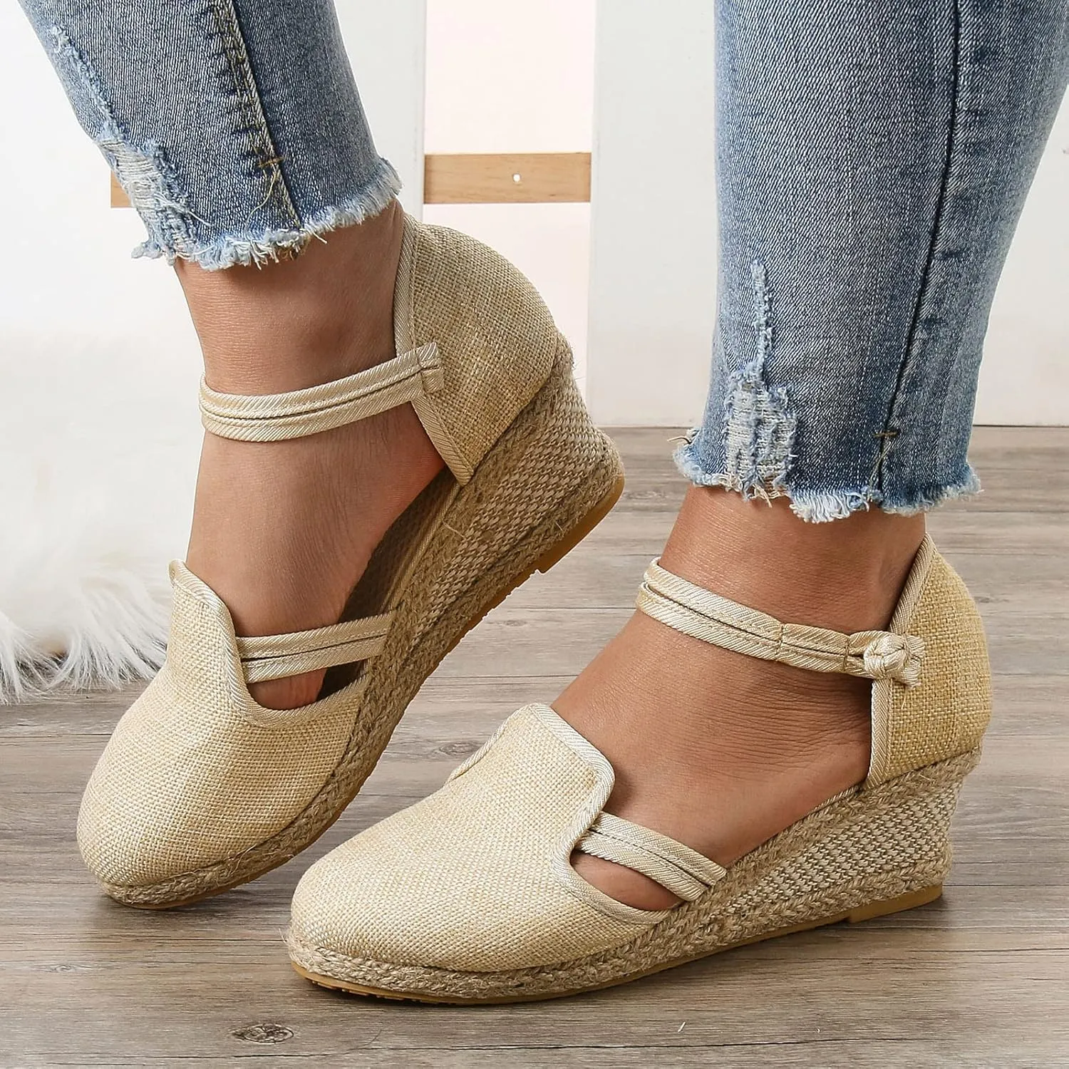 ZSpzx Women Wedge Sandals 2025,Closed Toe Walking Footwear Comfortable Ladies Dress Dance Party Casual Shoe Ankle Strap Breathable Indoor/Outdoor Slip-On Soft Cushion Slippers Daily Wear