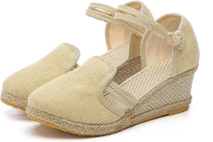 ZSpzx Women Wedge Sandals 2025,Closed Toe Walking Footwear Comfortable Ladies Dress Dance Party Casual Shoe Ankle Strap Breathable Indoor/Outdoor Slip-On Soft Cushion Slippers Daily Wear