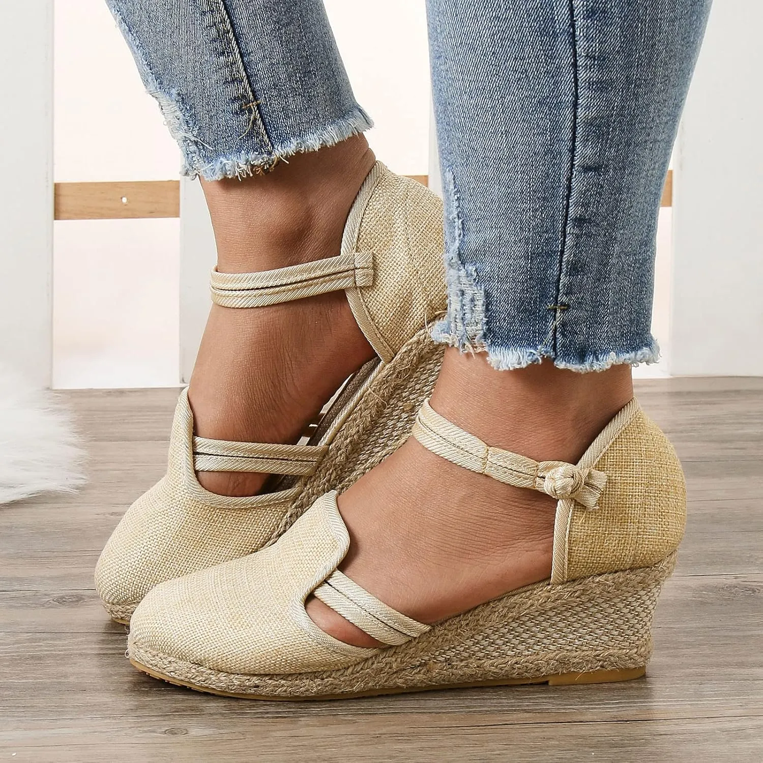 ZSpzx Women Wedge Sandals 2025,Closed Toe Walking Footwear Comfortable Ladies Dress Dance Party Casual Shoe Ankle Strap Breathable Indoor/Outdoor Slip-On Soft Cushion Slippers Daily Wear