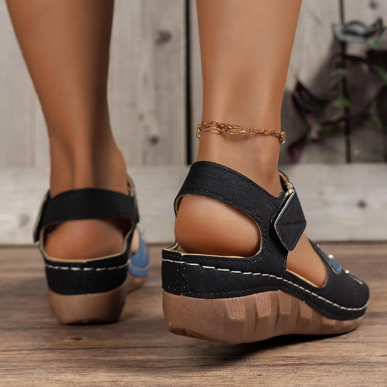 ZSpzx Women Wedge Sandals 2025,Fashion Sport Sneakers Ankle Strap Arch Support Plantar Fasciitis Slides Comfortable Breathable Slip-On Peep-Toe Casual Shoe Indoor/Outdoor Daily Wear Walking Footwear