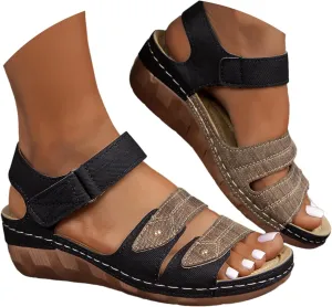 ZSpzx Women Wedge Sandals 2025,Fashion Sport Sneakers Ankle Strap Arch Support Plantar Fasciitis Slides Comfortable Breathable Slip-On Peep-Toe Casual Shoe Indoor/Outdoor Daily Wear Walking Footwear