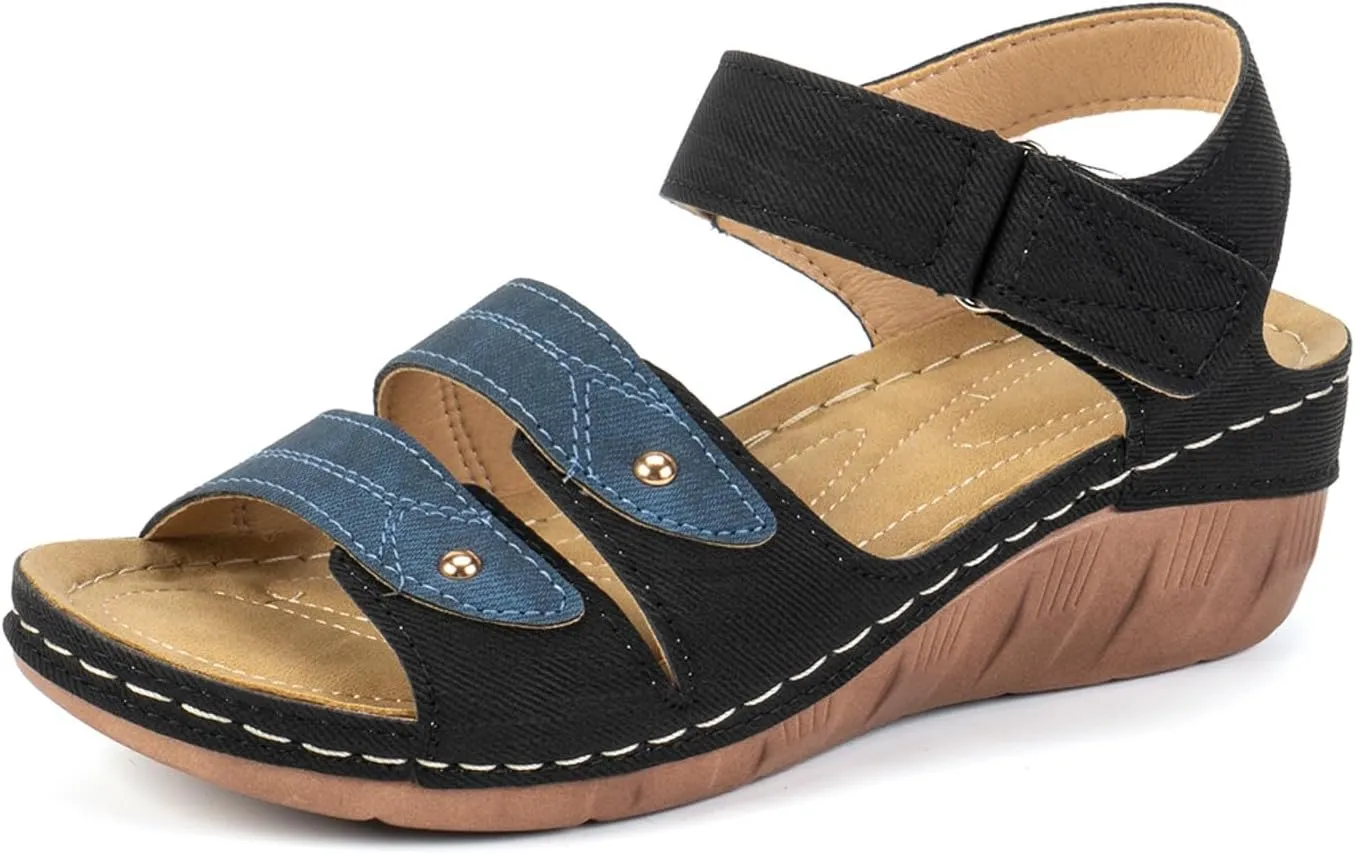 ZSpzx Women Wedge Sandals 2025,Fashion Sport Sneakers Ankle Strap Arch Support Plantar Fasciitis Slides Comfortable Breathable Slip-On Peep-Toe Casual Shoe Indoor/Outdoor Daily Wear Walking Footwear