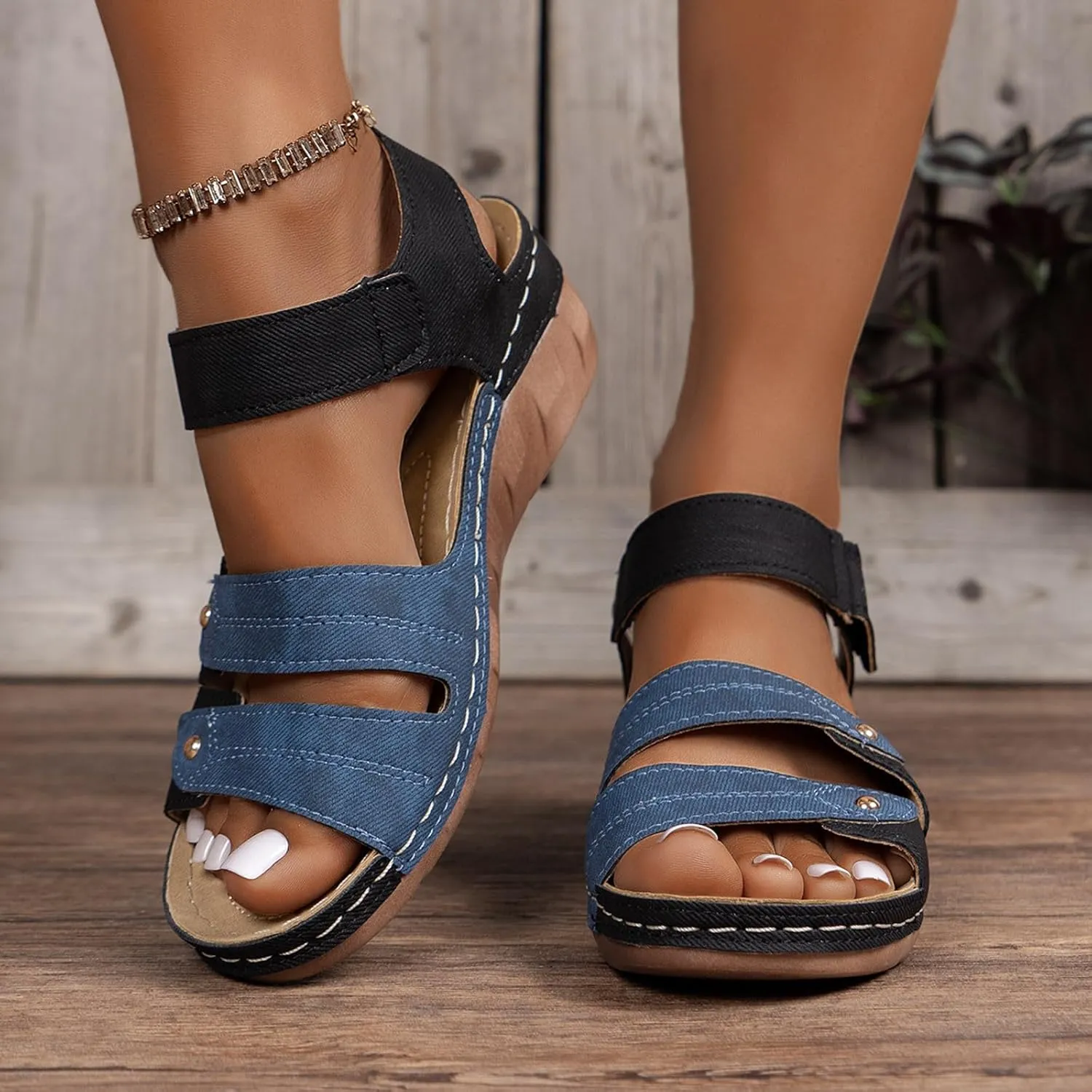 ZSpzx Women Wedge Sandals 2025,Fashion Sport Sneakers Ankle Strap Arch Support Plantar Fasciitis Slides Comfortable Breathable Slip-On Peep-Toe Casual Shoe Indoor/Outdoor Daily Wear Walking Footwear