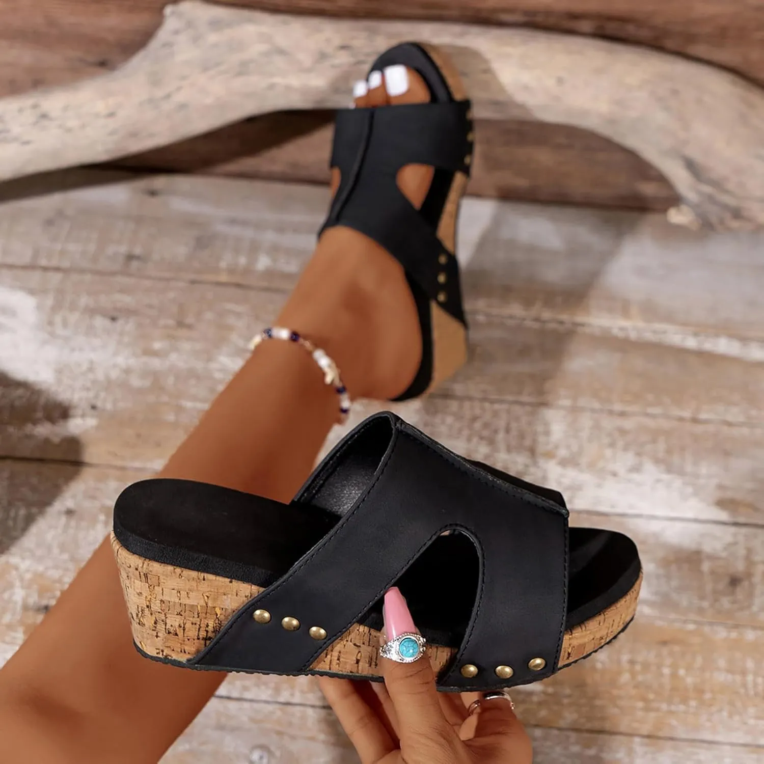 ZSpzx Women Wedge Sandals 2025,Indoor/Outdoor Slip-On Beach Vacation Slippers Summer Fashion Non-Slip Walking Footwear Breathable Comfortable Peep Toe Soft Cushion Casual Shoe Daily Wear