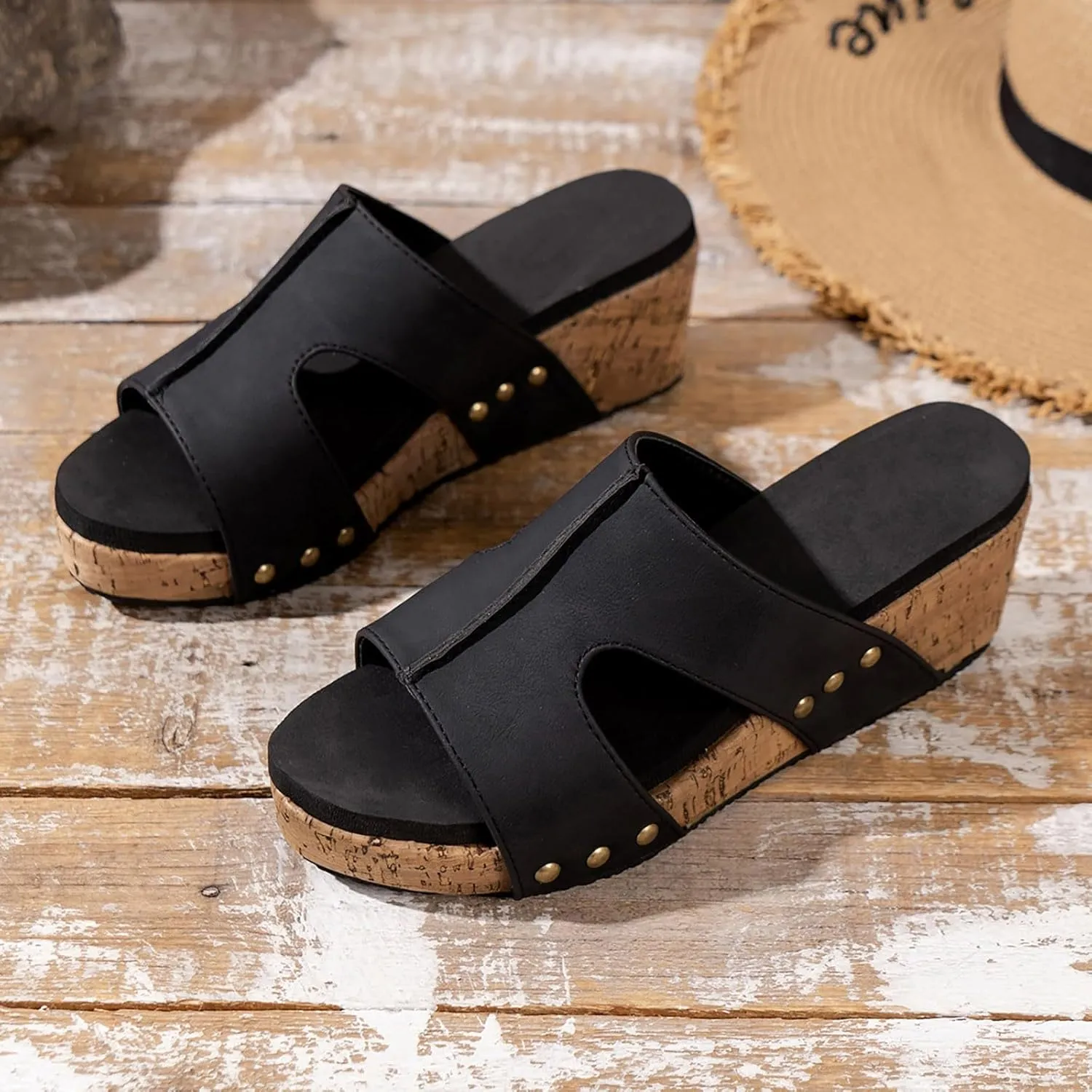 ZSpzx Women Wedge Sandals 2025,Indoor/Outdoor Slip-On Beach Vacation Slippers Summer Fashion Non-Slip Walking Footwear Breathable Comfortable Peep Toe Soft Cushion Casual Shoe Daily Wear
