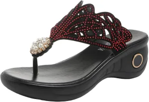 ZSpzx Women Wedge Sandals 2025,Rhinestone Flip Flops Soft Cushion Orthopedic Slides Comfortable Wedges Heel Shoes Arch Support Breathable Non-Slip Walking Footwear Peep Toe Daily Wear Indoor/Outdoor