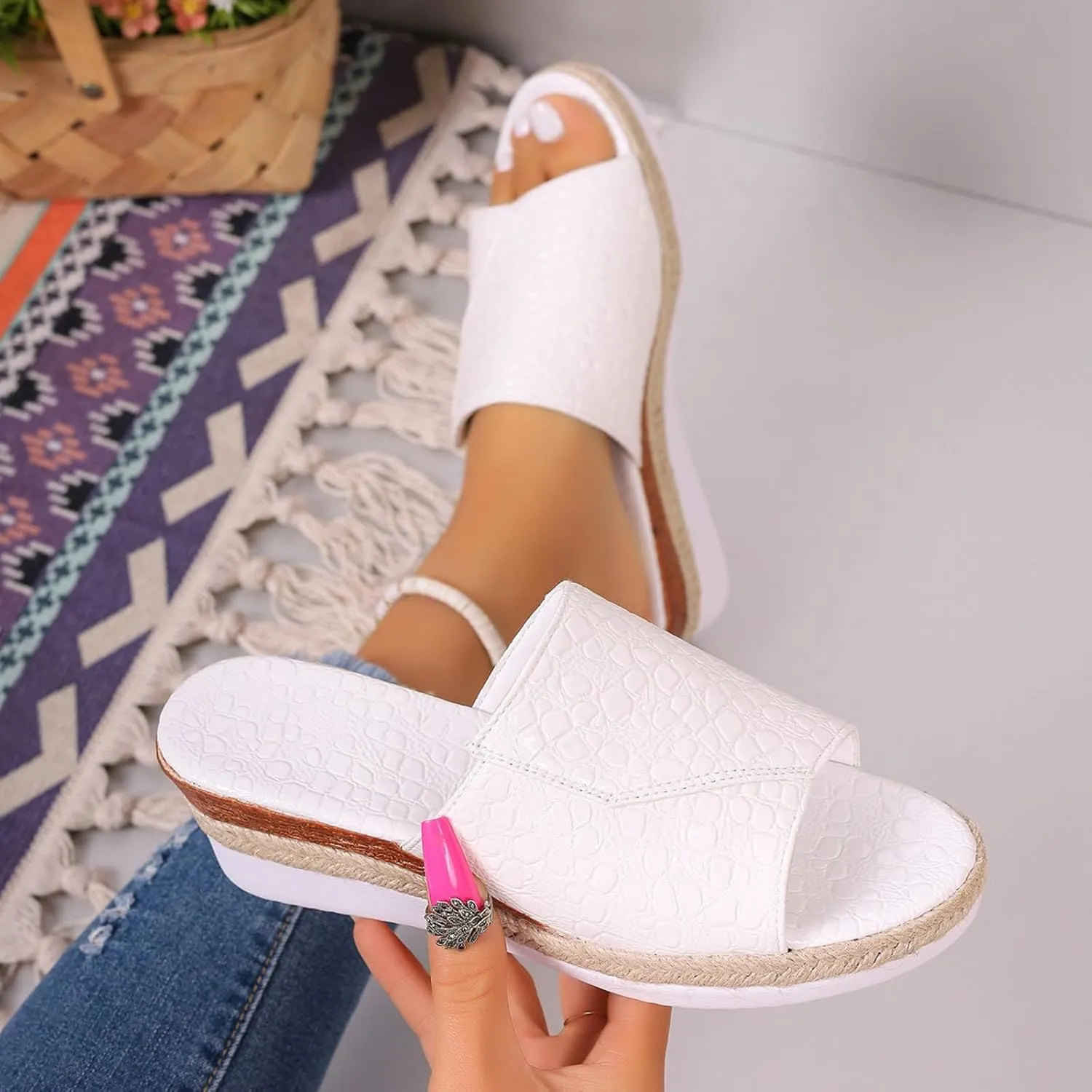 ZSpzx Women's Wedge Sandals 2025,Party Dance Height Increase Cushion Beach Vacation Slip-On Slippers Comfortable Open Toe Soft Sole Daily Wear Slides Breathable Fashion Casual Shoe
