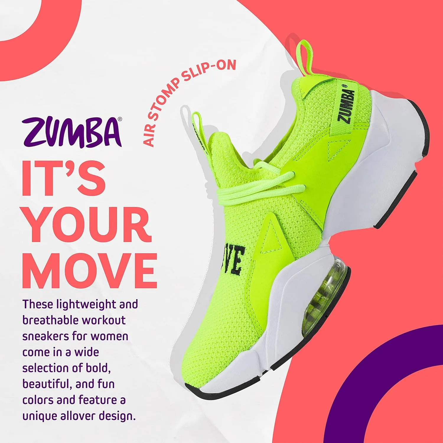 ZUMBA Women’s Air Stomp Slip-On Shoes, Cute Athletic Sneakers